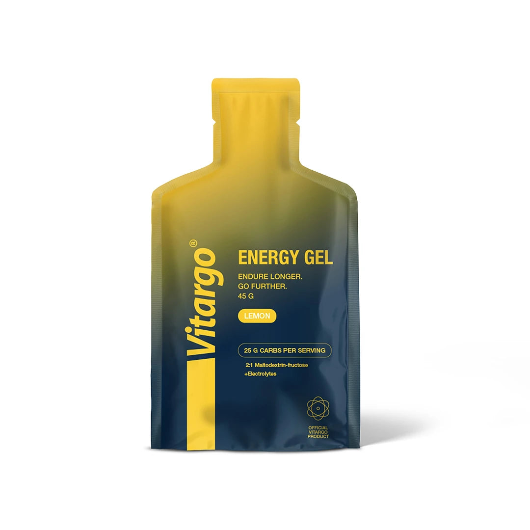 Vitargo Gels 45 g i en mørkeblå og gul pose for smaken Lemon., bilde 2 av 2
