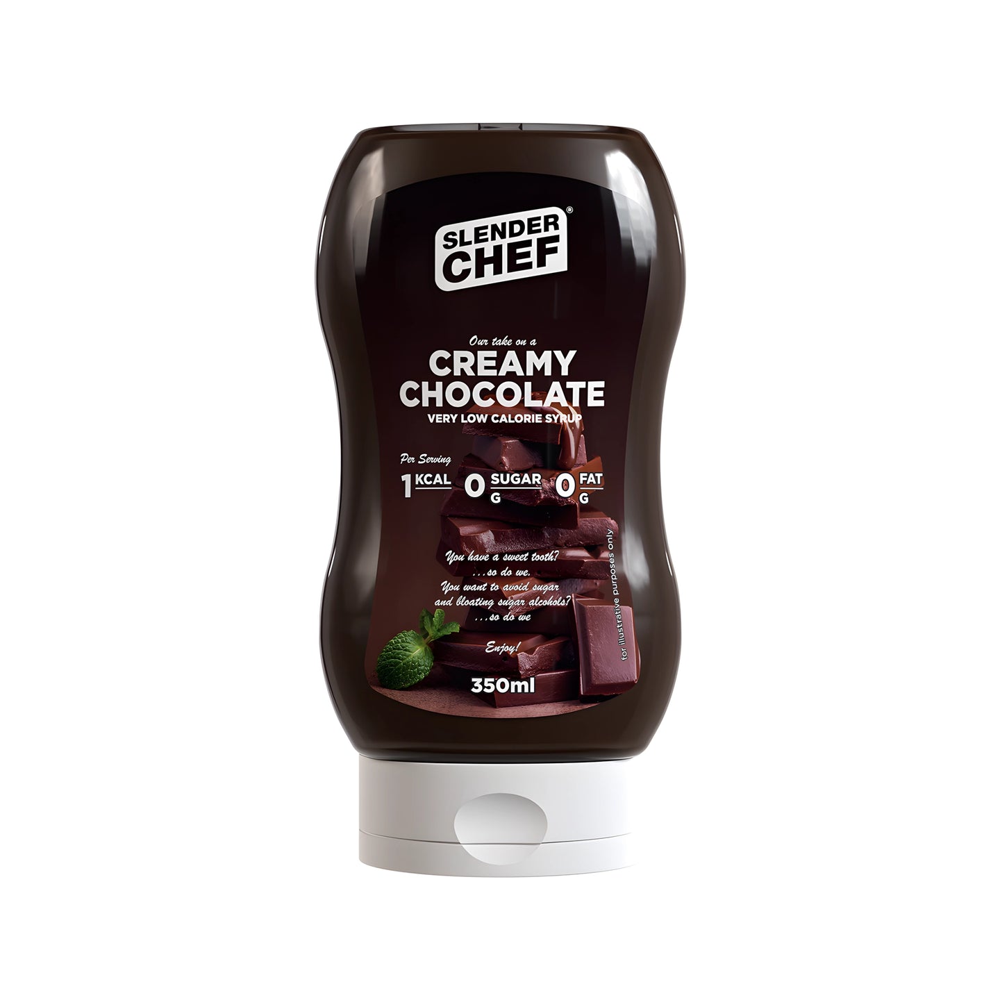 Slender Chef Sweet Sauce 350 ml i en mørk klemflaske med hvitt lokk og smaken Creamy Chocolate., bilde 1 av 7