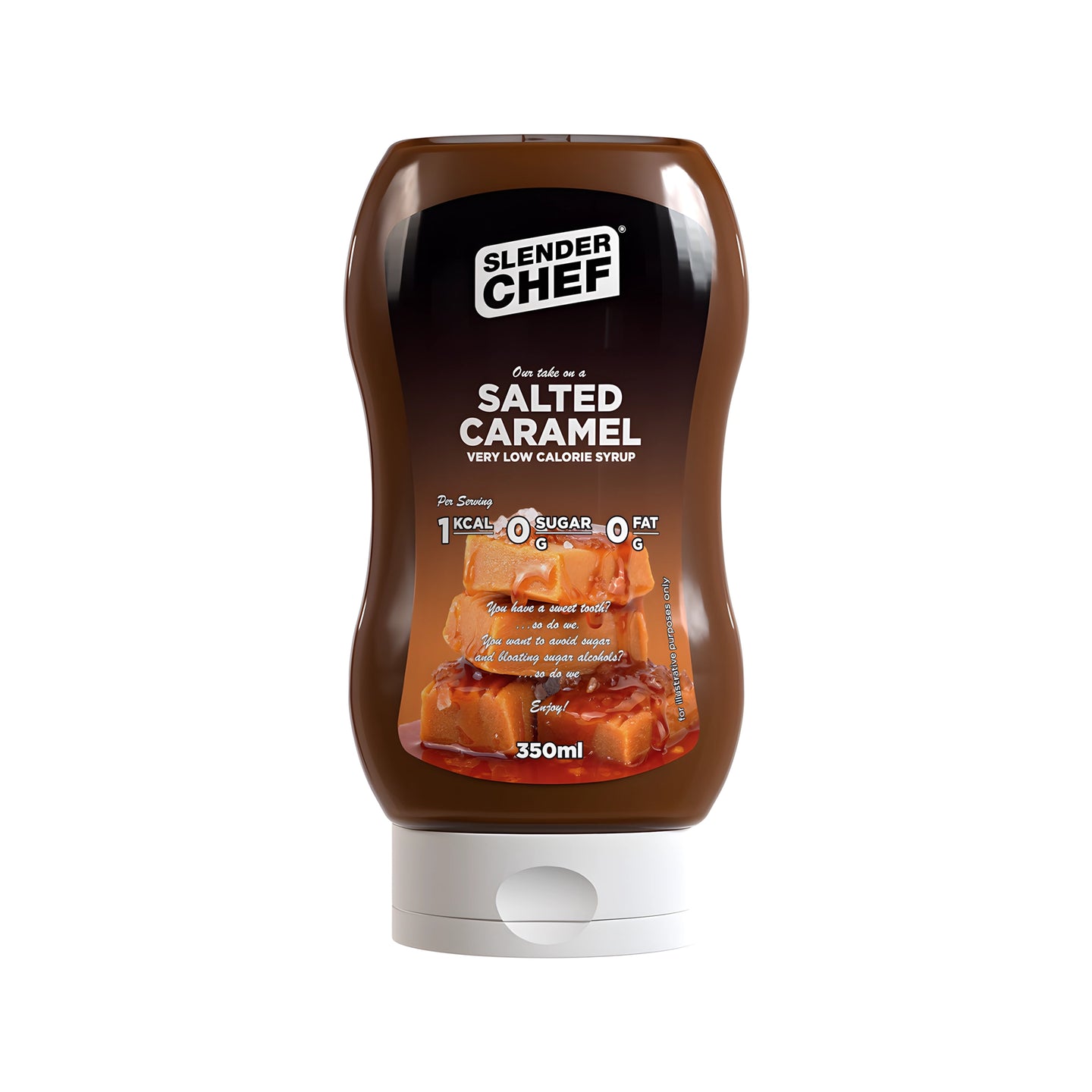 Slender Chef Sweet Sauce 350 ml i en brun klemflaske med hvitt lokk for smaken Salted Caramel., bilde 2 av 7