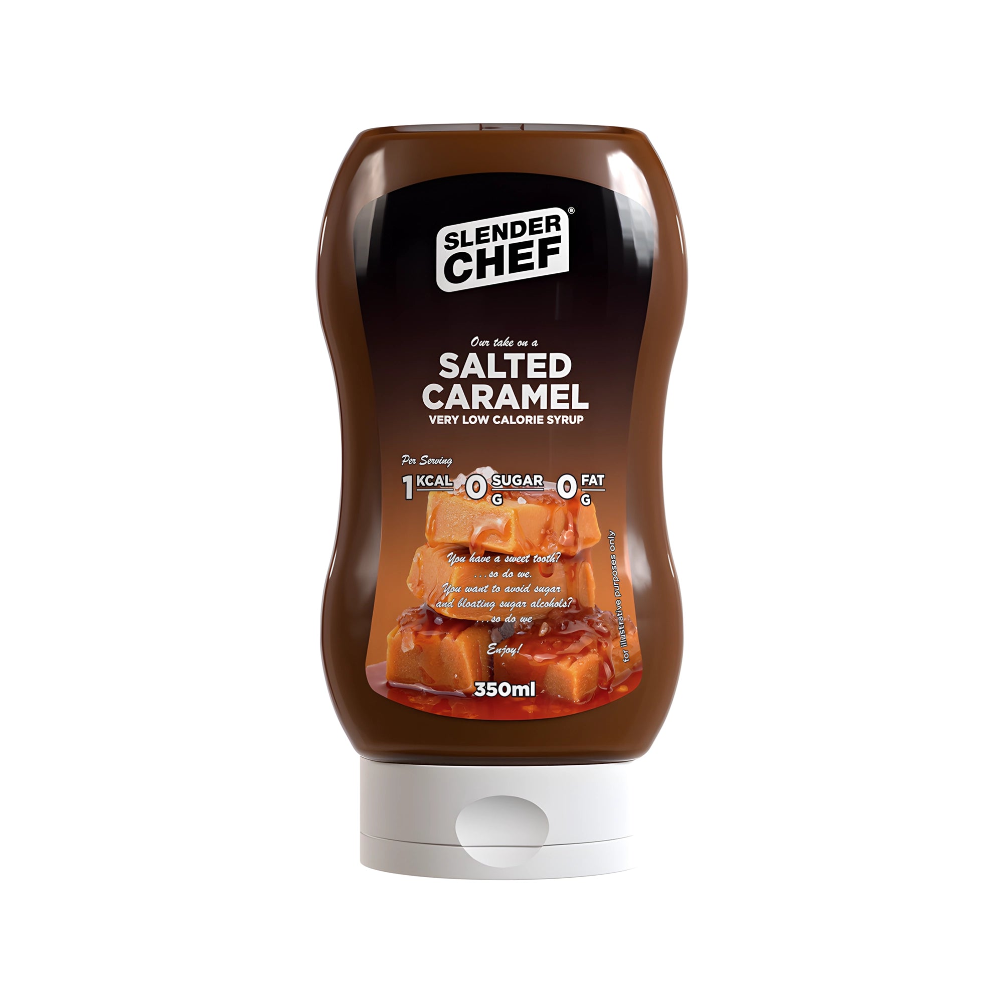 Slender Chef Sweet Sauce 350 ml i en brun klemflaske med hvitt lokk for smaken Salted Caramel., bilde 2 av 7