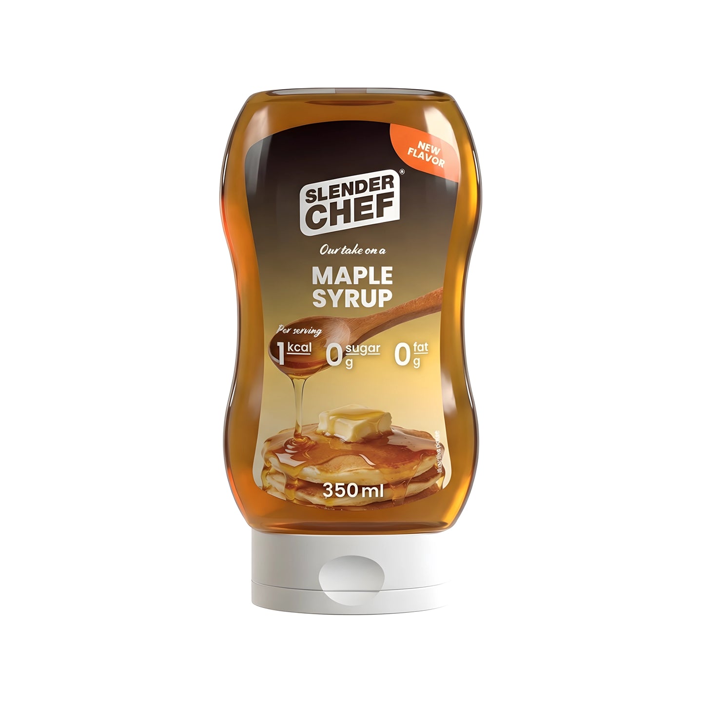 Slender Chef Sweet Sauce 350 ml i en gjennomsiktig klemflaske med hvit kork for smaken Maple Syrup., bilde 6 av 7
