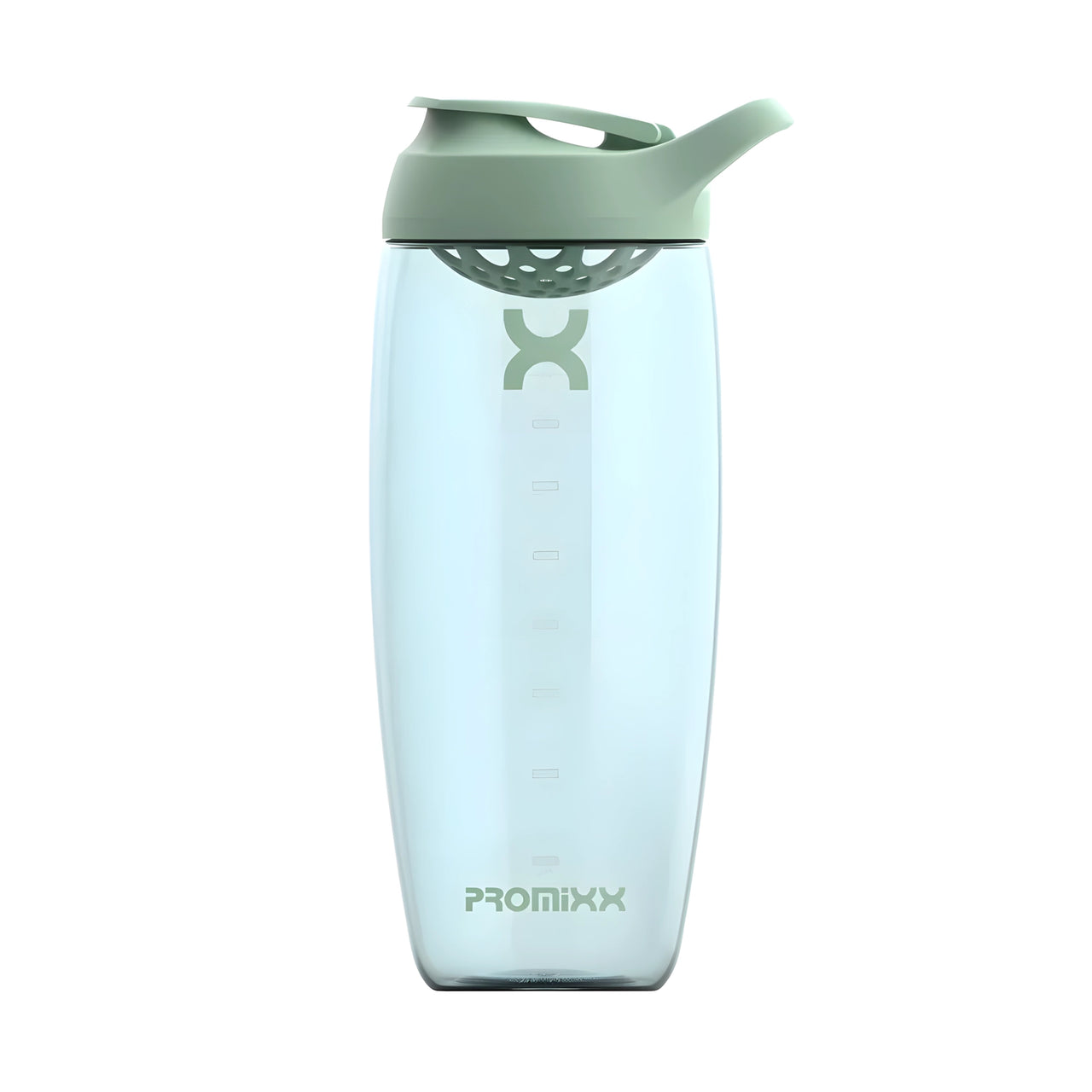 ProMixx Pursuit Shaker Bottle 950 ml er en transparent shaker med et sportslokk i fargen Seagrass Green.