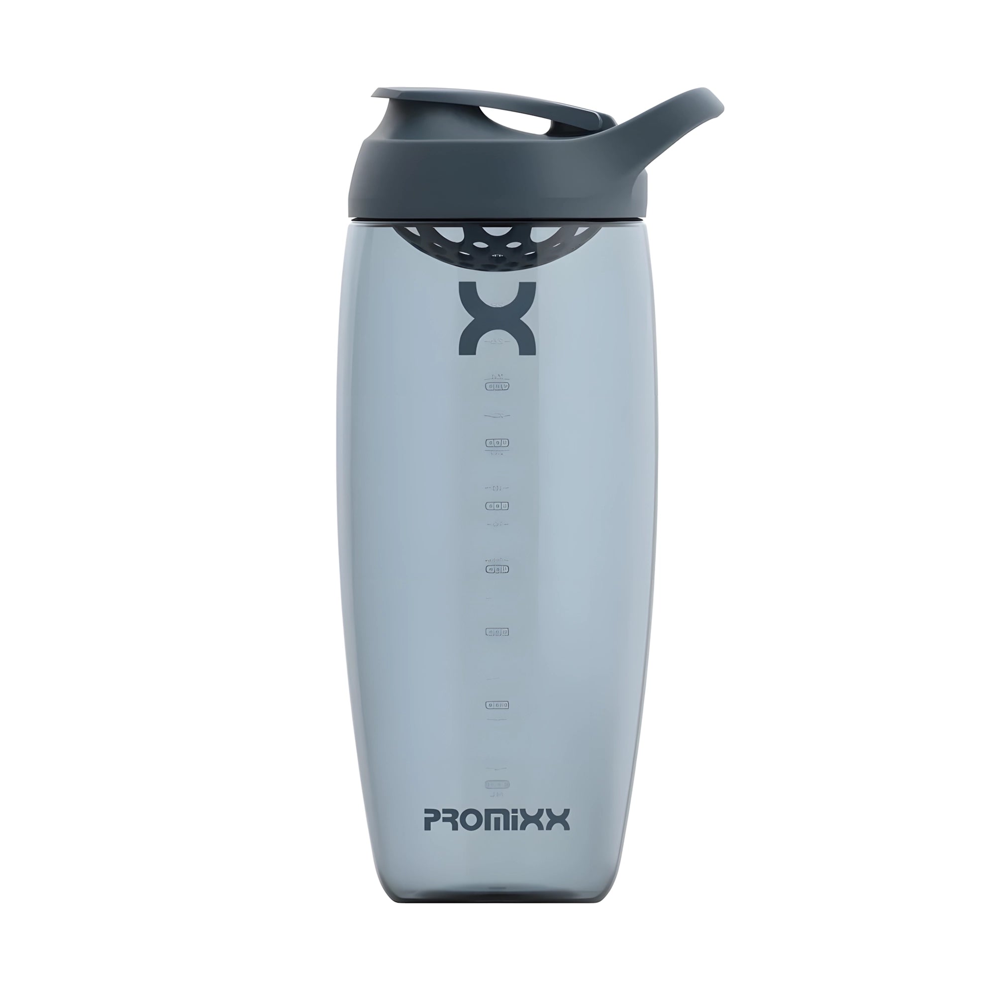 Grå ProMixx Pursuit Shaker Bottle 950 ml i transparent design med mørkegrått sportslokk og bæreløkke., bilde 3 av 4