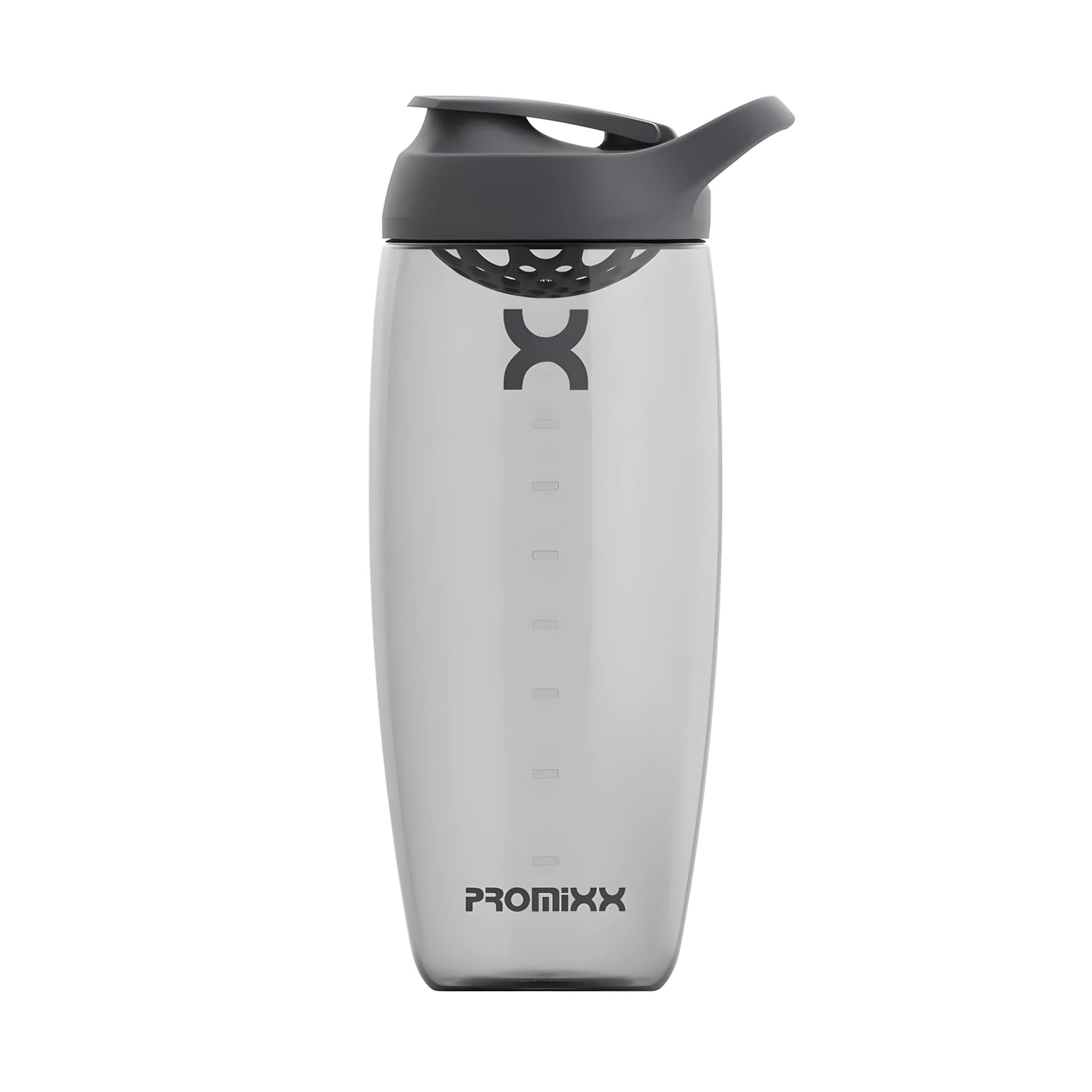 Transparent ProMixx Pursuit Shaker Bottle 950 ml i fargen Graphite Grey med mørkegrått sportslokk og bæreløkke., bilde 4 av 4