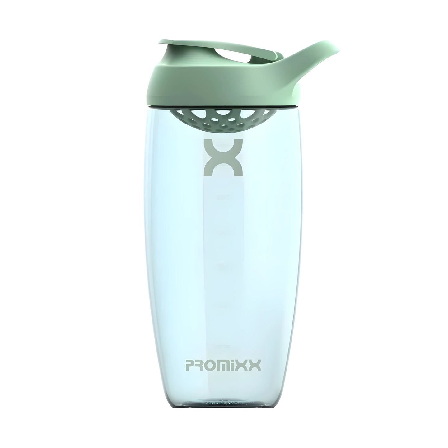 ProMixx Pursuit Shaker Bottle 700 ml i Seagrass Green, en klar shaker med lysegrønt lokk og integrert omrører., bilde 1 av 4