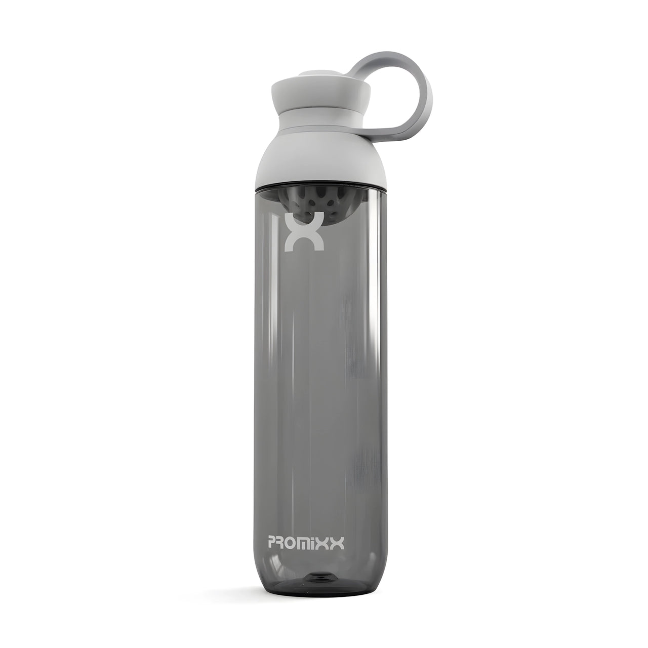 ProMixx Form Hybrid Bottle 760 ml i transparent grått med lysegrått lokk, en praktisk shaker for trening.