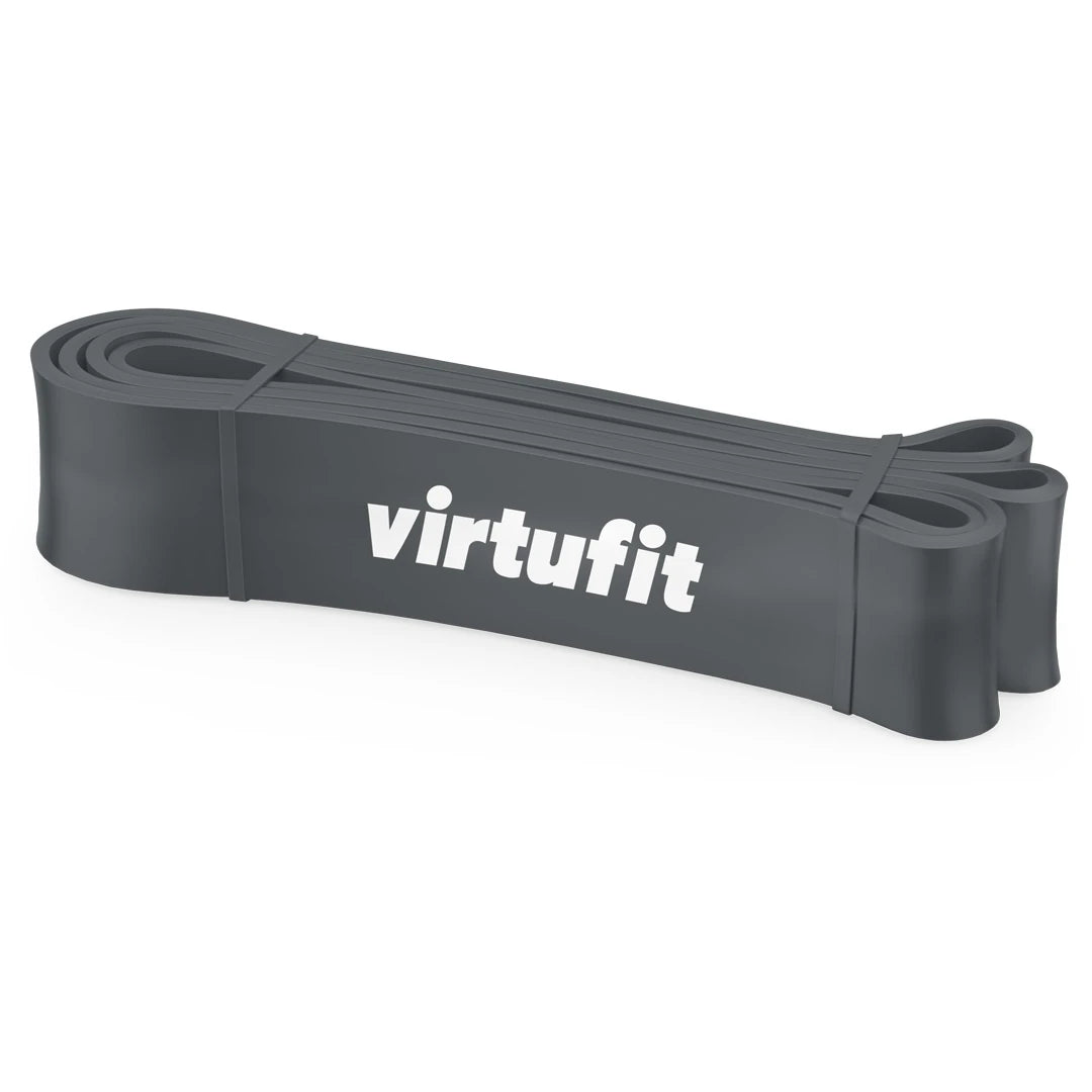 Virtufit Power Band Strong, et mørkegrått og kraftig treningsbånd i gummi med hvit logo for allsidig styrketrening.