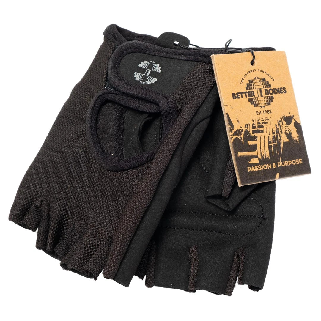 Svarte Better Bodies Womens Training Gloves Black treningshansker i skinn og mesh med borrelås.