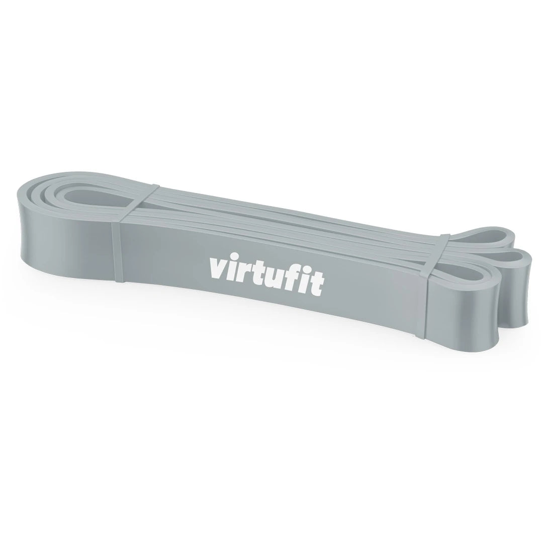 Virtufit Power Band Light treningsbånd i grå PVC med hvit logo for styrketrening.