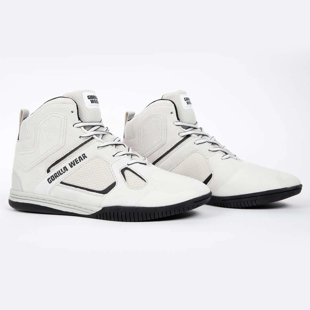 Gorilla Wear Troy High Tops White, hvite treningssko i semsket skinn og mesh med høyt skaft og svarte detaljer., bilde 7 av 7