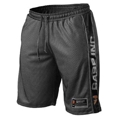 Gasp No1 Mesh Shorts Black, svarte treningsshorts i mesh med elastisk midje, snøring og stor logo langs beinet., bilde 3 av 6