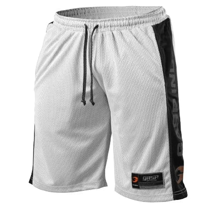 Gasp No1 Mesh Shorts White & Black er en treningsshorts i hvit mesh med svarte sidepaneler, snøring og GASP-logo.
