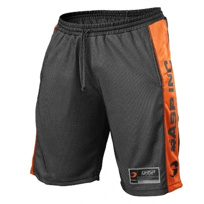 Gasp No1 Mesh Shorts Black &amp; Flame, svarte treningsshorts i mesh med oransje striper og snøring., bilde 4 av 6