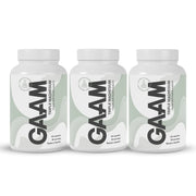 3 x GAAM Triple Magnesium 60 caps i tre vita burkar med grågröna och svarta detaljer för muskelsupport.