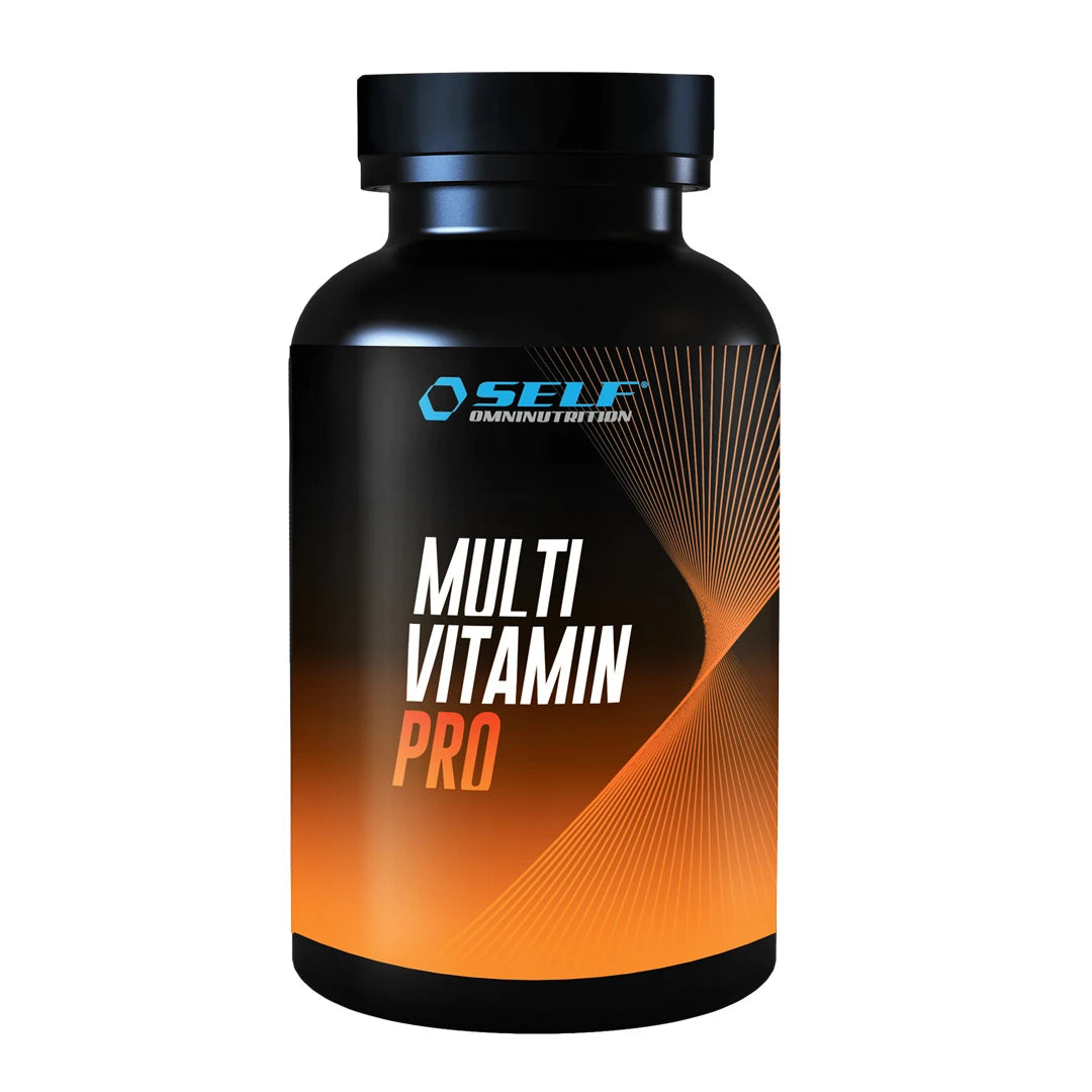Self Omninutrition Multivitamin 60 caps i en svart boks med svart lokk og oransje detaljer.