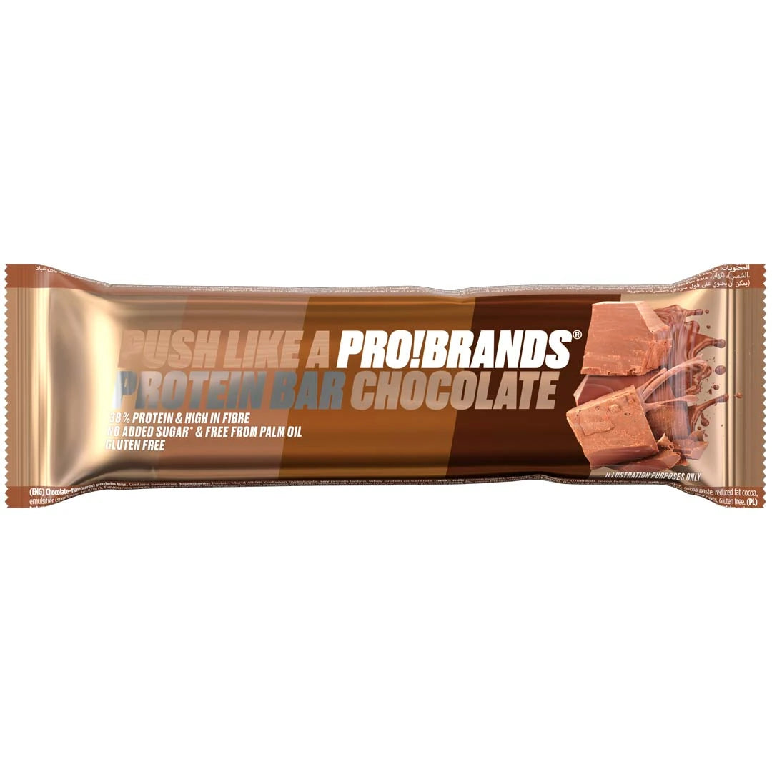 Pro Brands Proteinbar 45 g i en brun metallisk emballasje for smaken Chocolate., bilde 2 av 5