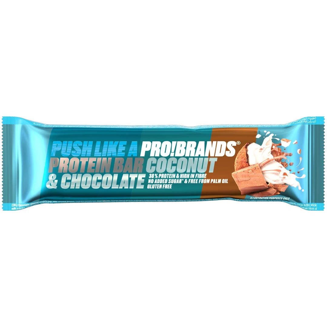 Pro Brands Proteinbar 45 g i en lyseblå og brun emballasje for smaken Coconut &amp; Chocolate., bilde 3 av 5