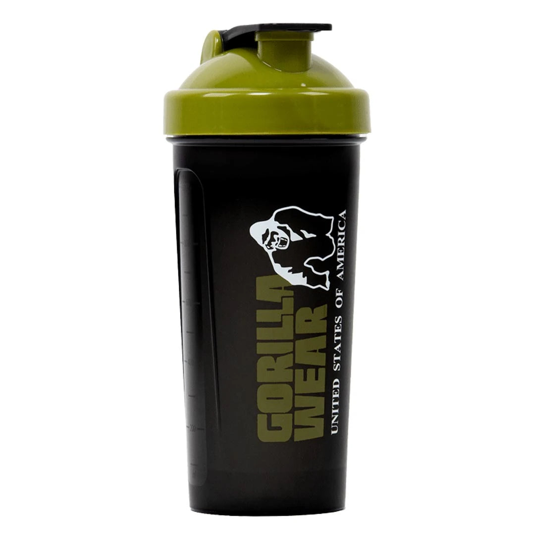 Gorilla Wear XXL Shaker Black & Army Green, en ekstra stor 1000 ml shaker i svart plast med militærgrønt lokk.