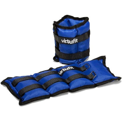 Blå Virtufit Ankle/Wrist Weights 2 x 2 kg i slitesterk nylon med svarte borrelåsbånd.
