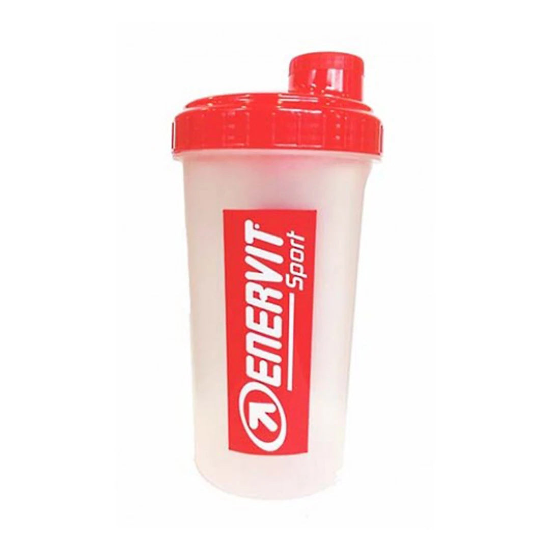 Enervit Sport Shaker 700 ml i transparent plast med rødt lokk og røde logodetaljer på siden.