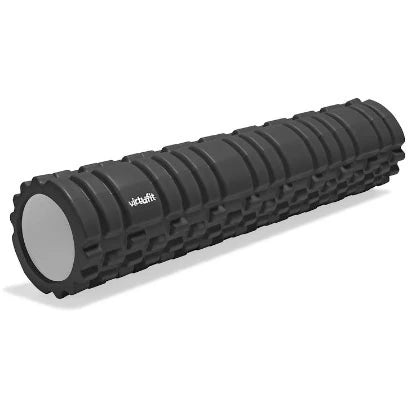 Virtufit Foam Roller 62 cm Rosa, en svart teksturert massasjerulle i PVC og EVA for muskelrestitusjon.