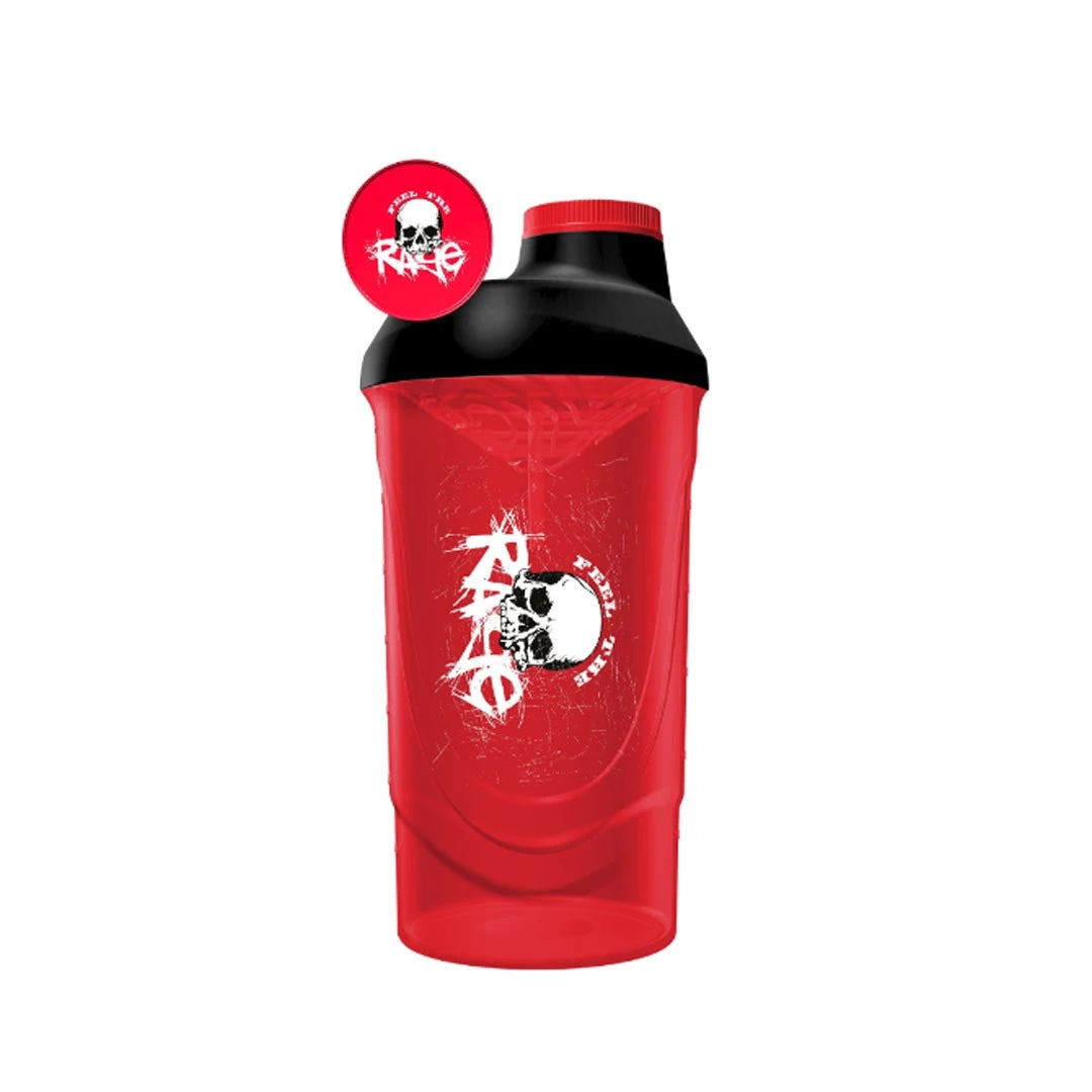 Fairing Rage Shaker 600 ml i rød transparent design med svart lokk og hvitt hodeskalletrykk.