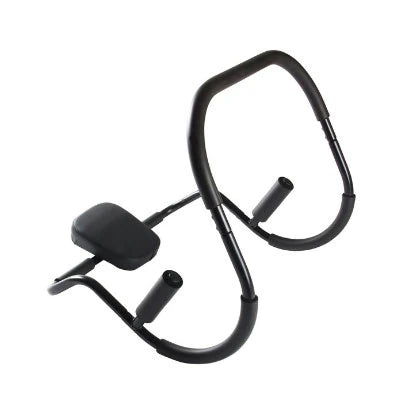 Svart Virtufit Ab Roller, et ergonomisk treningsredskap i stål med polstret nakkestøtte og gripevennlige håndtak.