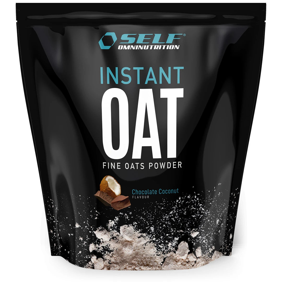 Self Omninutrition Instant Oat 1 kg havremel i en svart pose med illustrasjon av sjokolade og kokos for smaken Chocolate Coconut., bilde 9 av 14