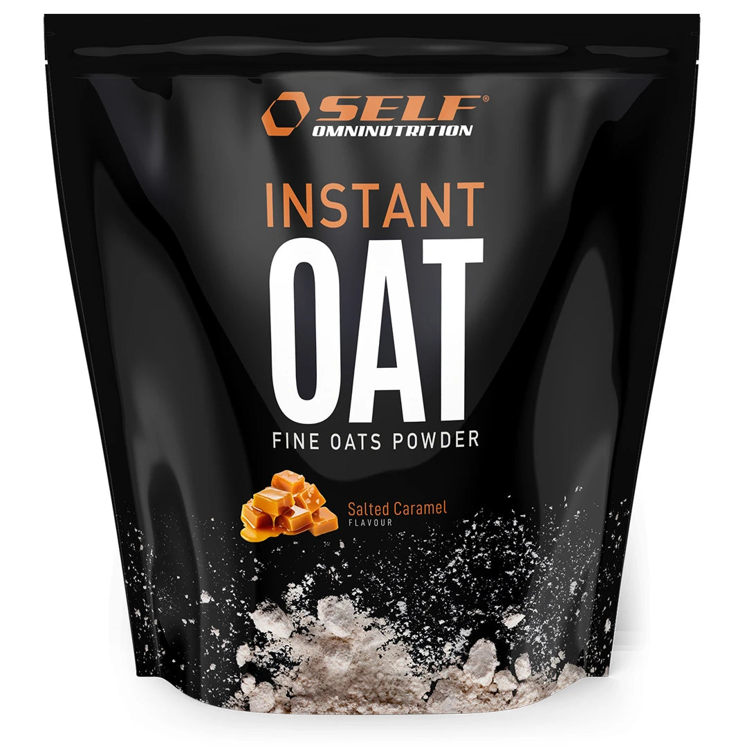 Self Omninutrition Instant Oat 1 kg havremel i en svart pose med karamelldetaljer og smaken Salted Caramel., bilde 13 av 14