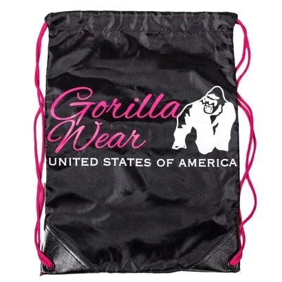 Svart Gorilla Wear GW Drawstring Bag Black Red gympose med røde snorer, logo og forsterkede hjørner.