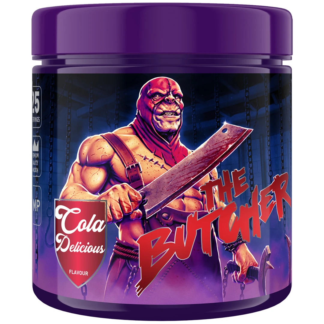 Swedish Supplements The Butcher 425 g PWO-pulver i en lilla boks med motiv av en slakter for smaken Cola Delicious., bilde 3 av 5