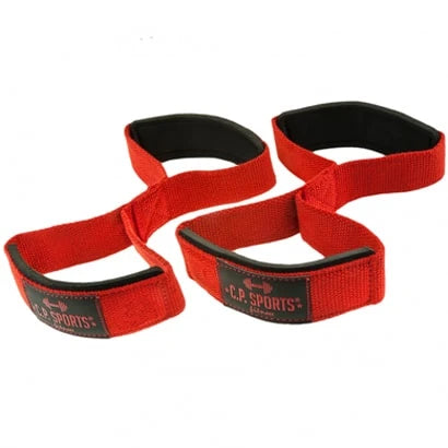 Røde C.P. Sports Figure 8 Straps - Closed Loop Quick Straps Red, et par drareimer i bomull med svarte detaljer.