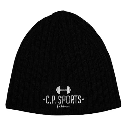 C.P. Sports Beanie White er en svart ribbestrikket lue i ullblanding med hvit brodert logo., bilde 2 av 2