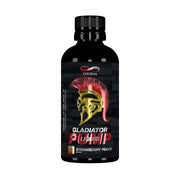 Viterna Gladiator Pump Liquid 500 ml i en svart flaska med röd och guldig gladiatorhjälm för smaken Strawberry Peach.