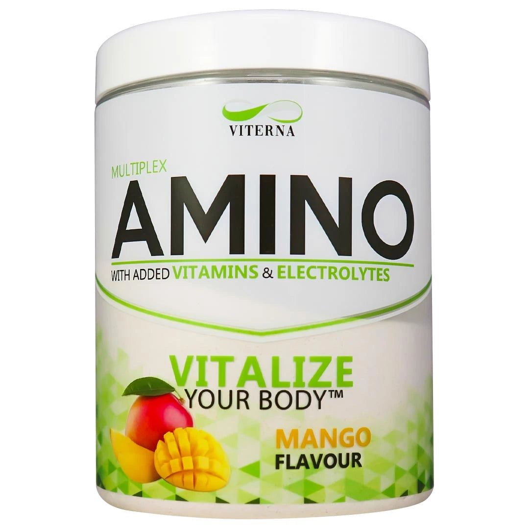 Viterna Multiplex Amino 400 g aminosyrer i en hvit boks med grønne detaljer for smaken Mango., bilde 2 av 9