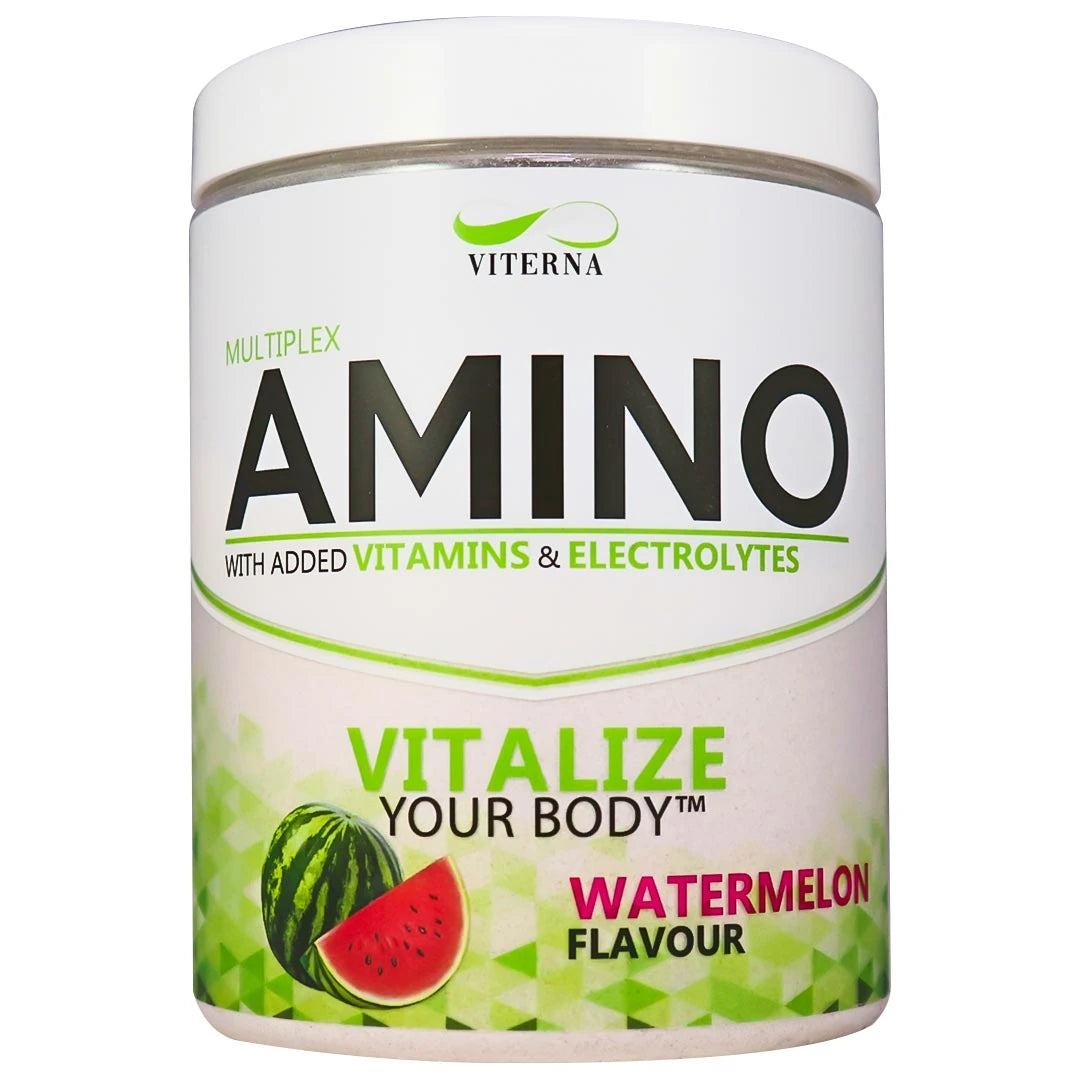 Viterna Multiplex Amino 400 g aminosyrer i en hvit boks med grønne detaljer og smaken Watermelon., bilde 5 av 9