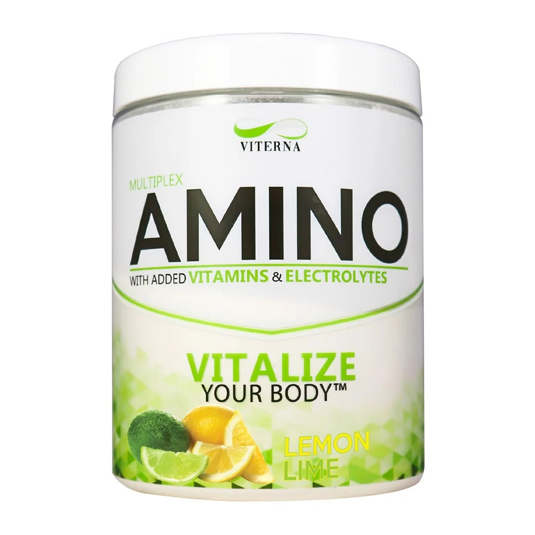 Viterna Multiplex Amino 400 g aminosyrer i en hvit boks med grønne detaljer for smaken Lemon Lime., bilde 7 av 9