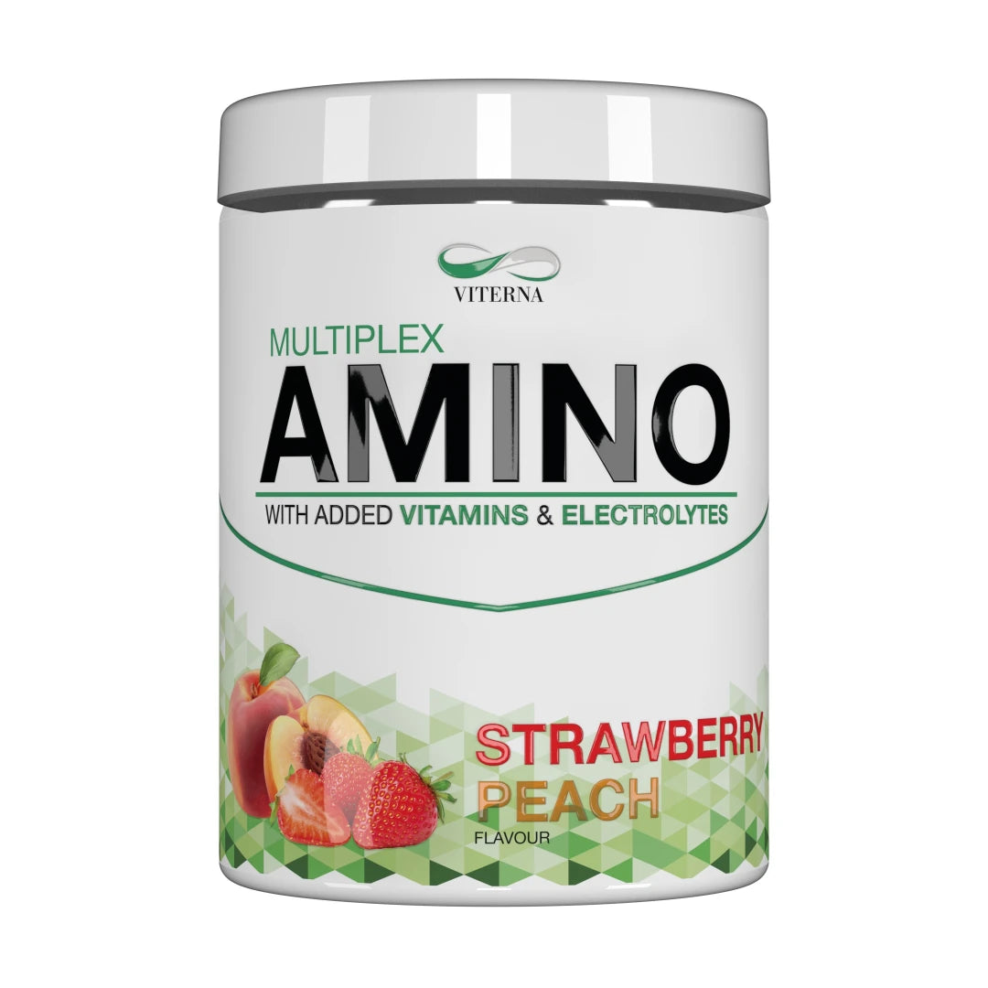 Viterna Multiplex Amino 400 g aminosyrer i en hvit boks med grønne detaljer for smaken Strawberry Peach., bilde 8 av 9