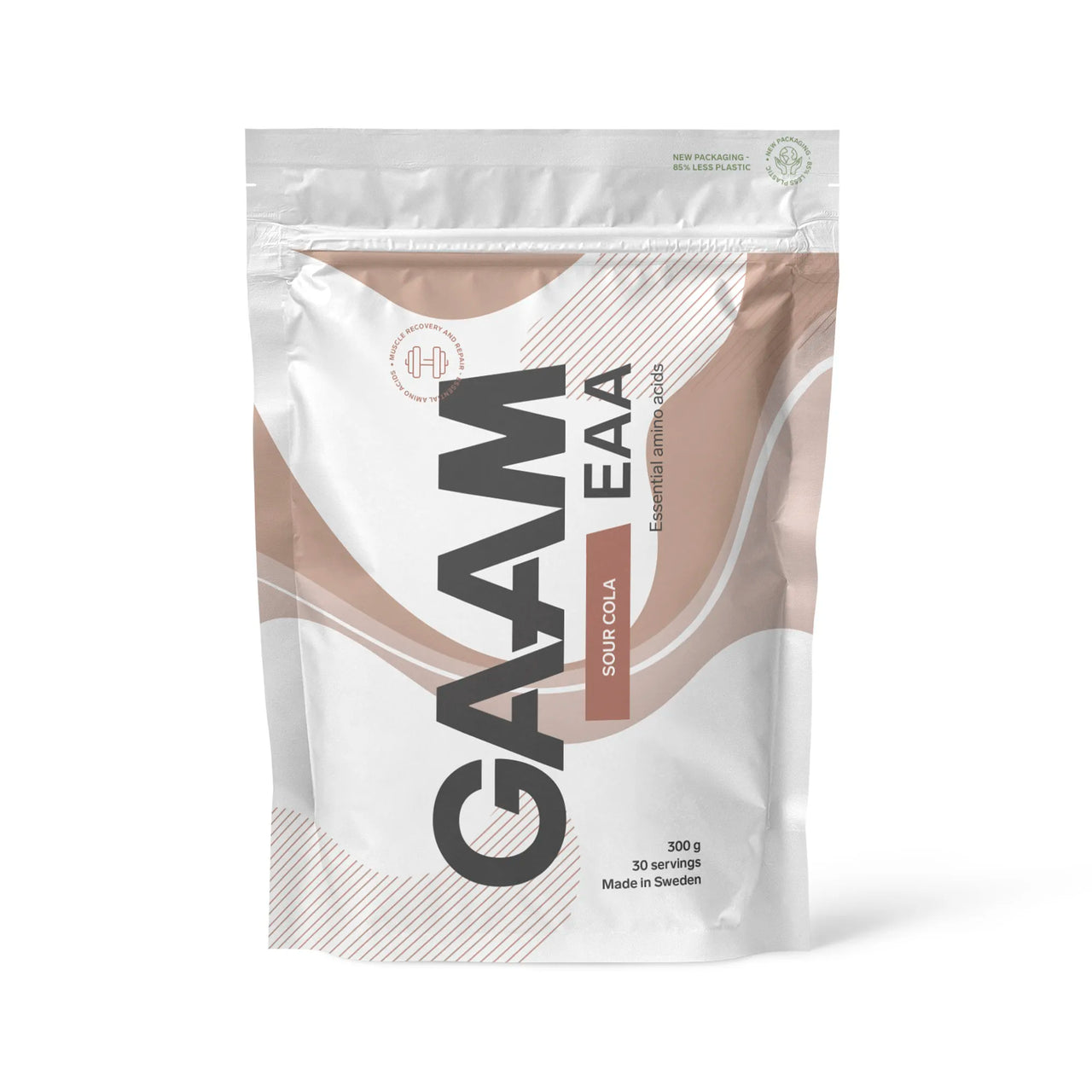 Hvit pose med GAAM EAA 300 g aminosyrer i smaken Sour Cola.