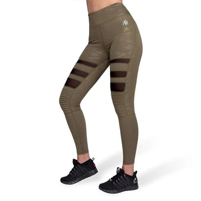 Gorilla Wear Savannah Biker Tights Army Green Camo, grønne treningstights med meshpaneler på lårene og ribbede knær., bilde 2 av 2