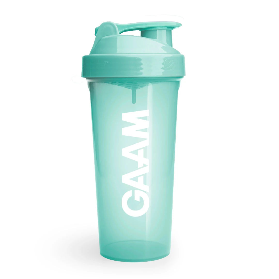 GAAM Shaker 800 ml Mint Green er en transparent mintgrønn treningsflaske med hvit logo og skrukork., bilde 3 av 6
