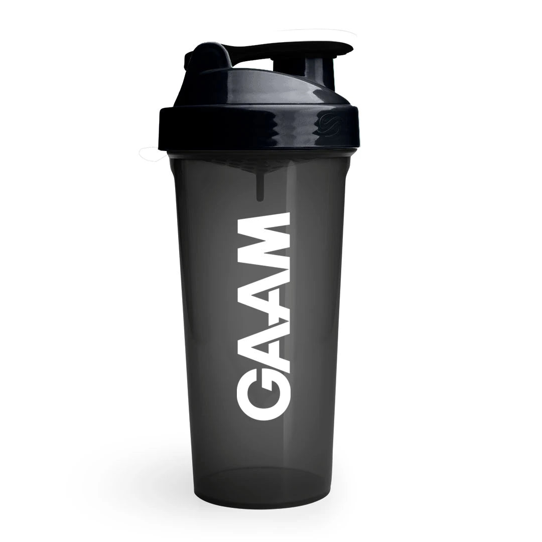 GAAM Shaker 800 ml i transparent svart med svart skrukork og hvit logo for treningsdrikker., bilde 6 av 6
