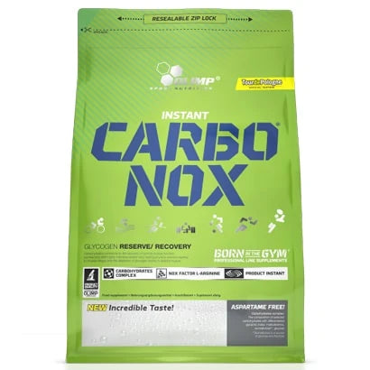 Olimp Carbo NOX 1 kg karbohydratpulver i en grønn pose med blå tekst og detaljer.