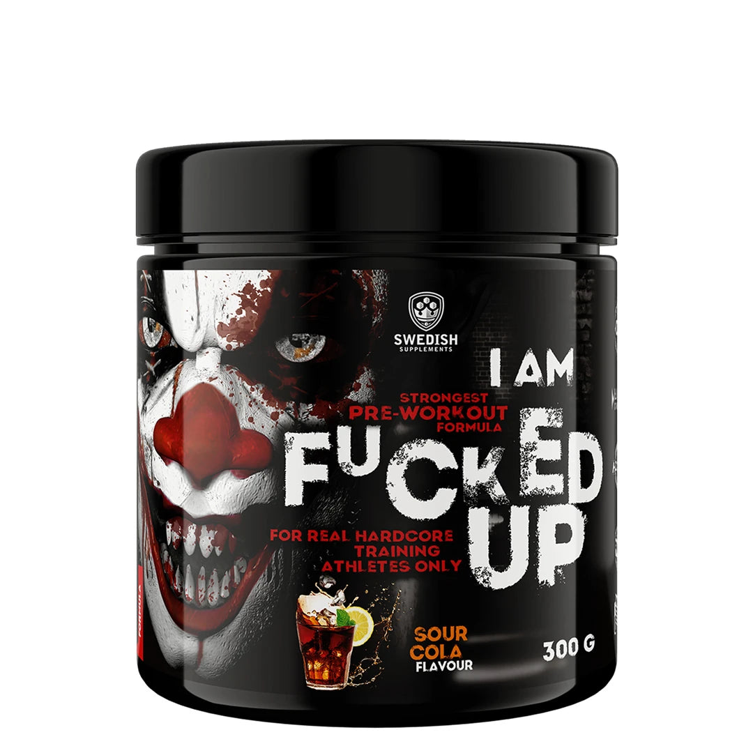 Swedish Supplements Fu*ked up Joker Edition PWO 300 g i en svart boks med klovnemotiv og smaken Sour Cola., bilde 4 av 8