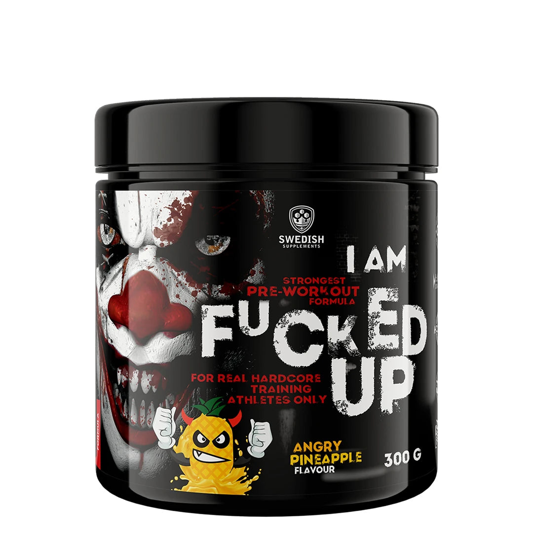Swedish Supplements Fu*ked up Joker Edition PWO 300 g i en svart boks med jokermotiv for smaken Angry Pineapple., bilde 6 av 8