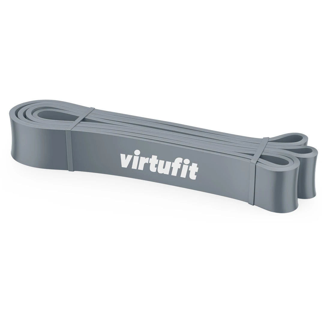 Grått Virtufit Power Band Medium treningsbånd i PVC med hvit logo for effektiv styrketrening og rehab.