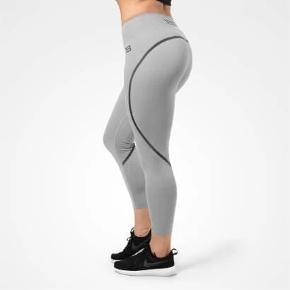 Better Bodies Astoria Tights Greymelange er en lysegrå treningstights med høy midje, 7/8-lengde og mørkegrå detaljsømmer., bilde 1 av 2