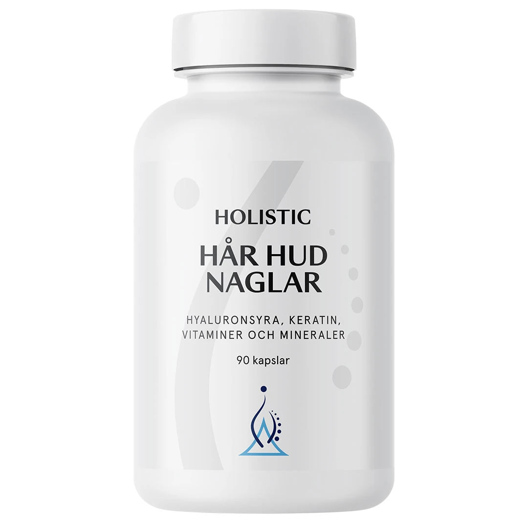 Holistic Hår Hud Naglar 90 caps kosttilskudd i en stilren hvit boks med minimalistisk design.