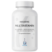 Holistic Multivitamin 90 caps i en vit burk med stilren etikett, innehållande 13 vitaminer och bioflavonoider.
