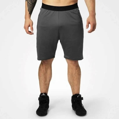 Better Bodies Brooklyn Gym Shorts Iron, grå treningsshorts i polyester med svart midjebånd og senket skritt.